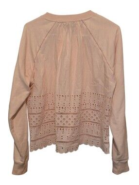 J. Crew Cottagecore Pink Eyelet Lace Cutout Back Crewneck Preppy Sweatshirt Sz M